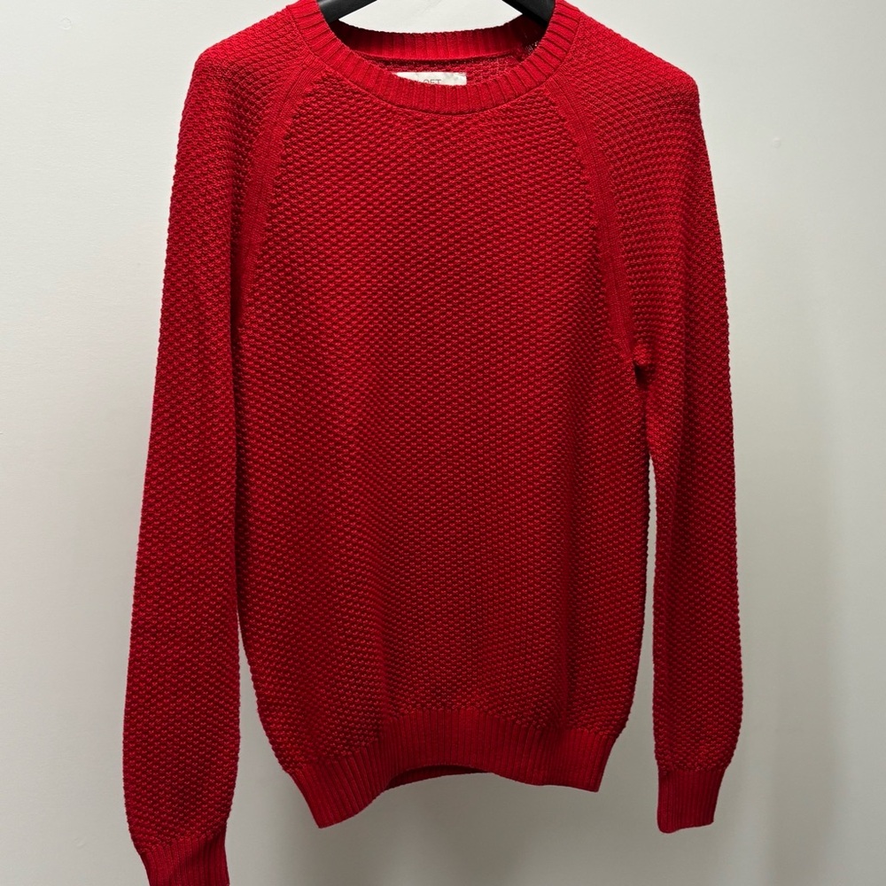 LOFT Red Cotton Long Sleeve Textured Sweater, Size M